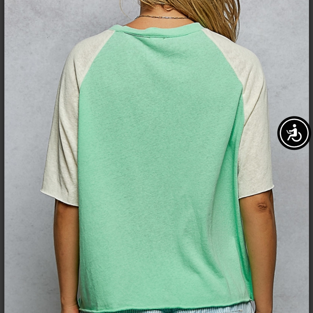 NEW POL- Mint Green and Cream Women's Top - Picture 4 of 9